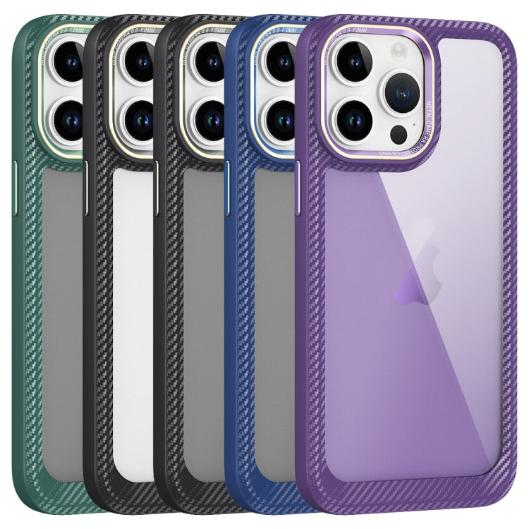 For iPhone 13 Pro Max Carbon Fiber Transparent Back Panel Phone Case(Green)