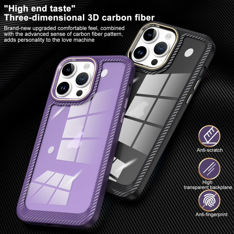 For iPhone 13 Pro Max Carbon Fiber Transparent Back Panel Phone Case(Green)