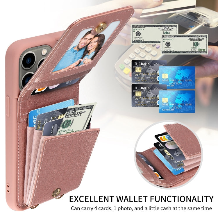For iPhone 13 Pro Crossbody Lanyard Zipper Wallet Leather Phone Case(Rose Gold)