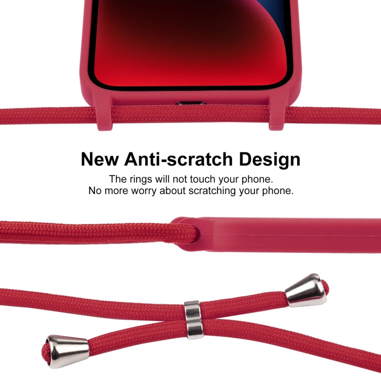 For iPhone 15 Plus Crossbody Lanyard Liquid Silicone Case(Rose Red)