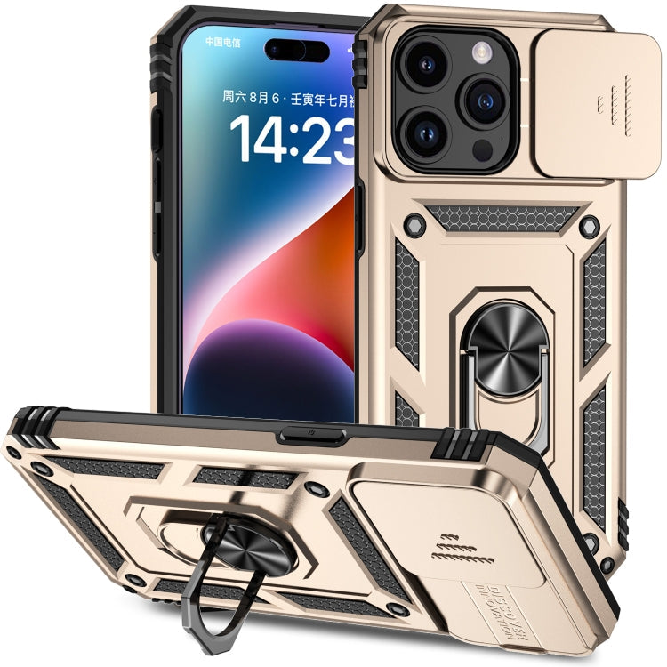 For iPhone 15 Pro Sliding Camshield Holder Phone Case(Gold)