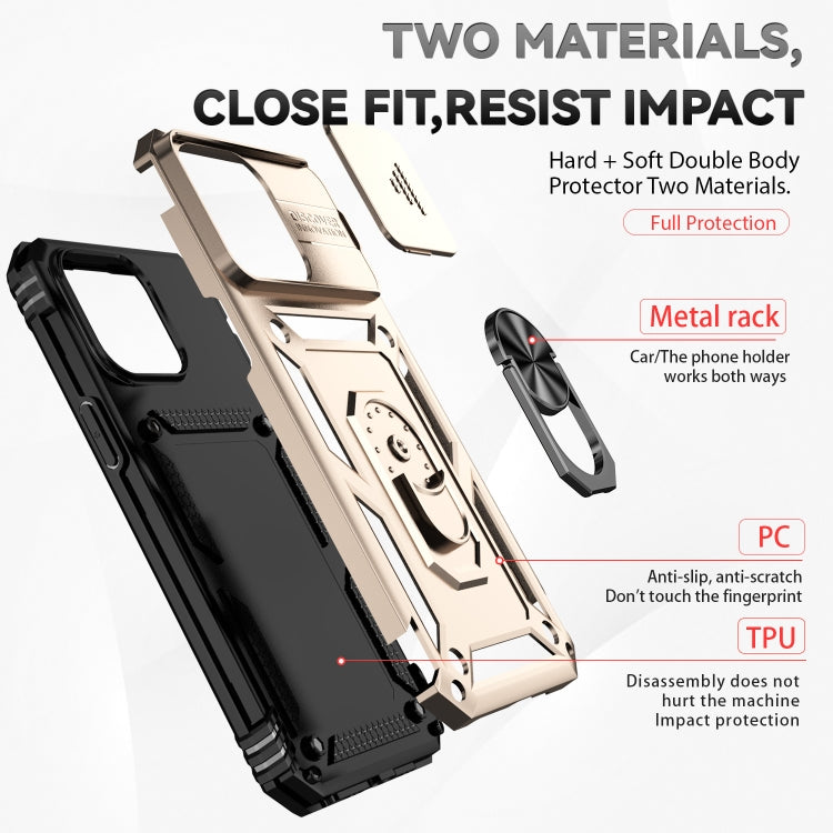 For iPhone 15 Pro Sliding Camshield Holder Phone Case(Gold)