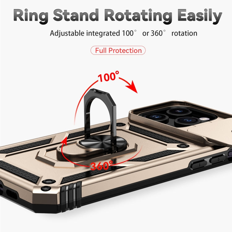 For iPhone 15 Pro Sliding Camshield Holder Phone Case(Gold)