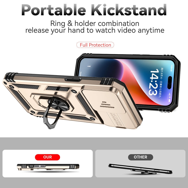 For iPhone 15 Pro Sliding Camshield Holder Phone Case(Gold)