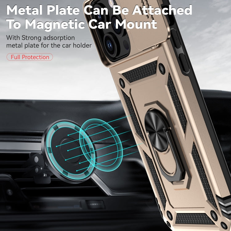 For iPhone 15 Pro Sliding Camshield Holder Phone Case(Gold)