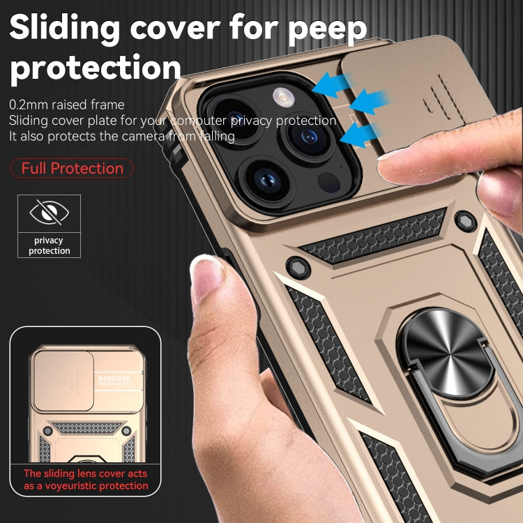 For iPhone 15 Pro Sliding Camshield Holder Phone Case(Gold)