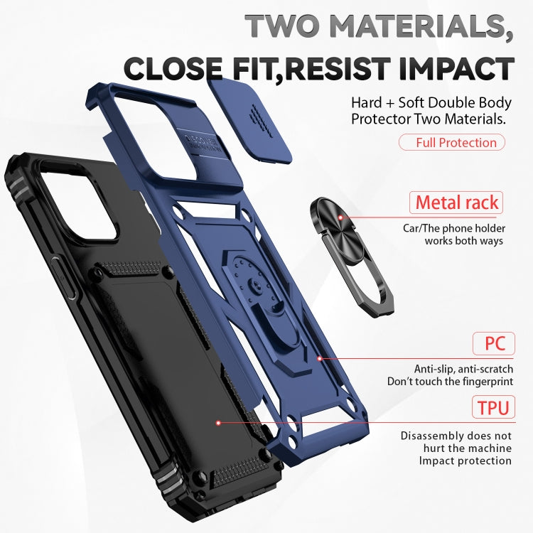 For iPhone 15 Pro Sliding Camshield Holder Phone Case(Blue)