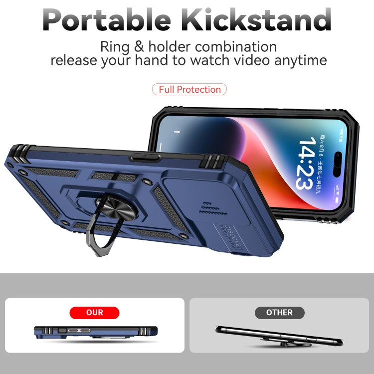 For iPhone 15 Pro Sliding Camshield Holder Phone Case(Blue)