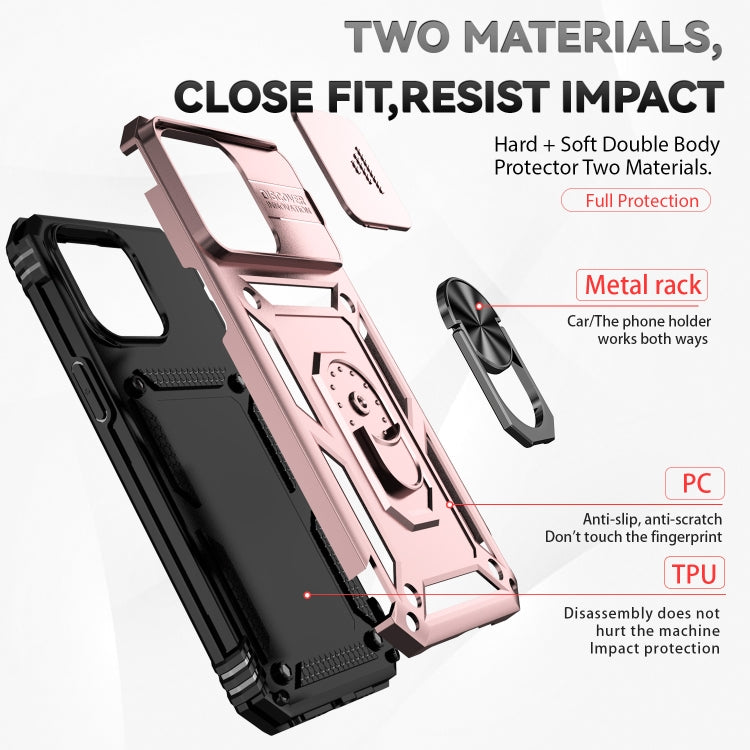 For iPhone 15 Pro Sliding Camshield Holder Phone Case(Rose Gold)