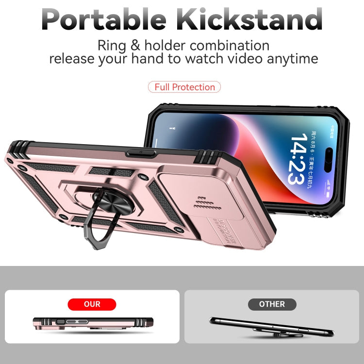 For iPhone 15 Pro Sliding Camshield Holder Phone Case(Rose Gold)