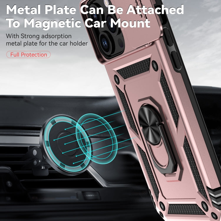For iPhone 15 Pro Sliding Camshield Holder Phone Case(Rose Gold)