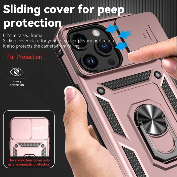 For iPhone 15 Pro Sliding Camshield Holder Phone Case(Rose Gold)