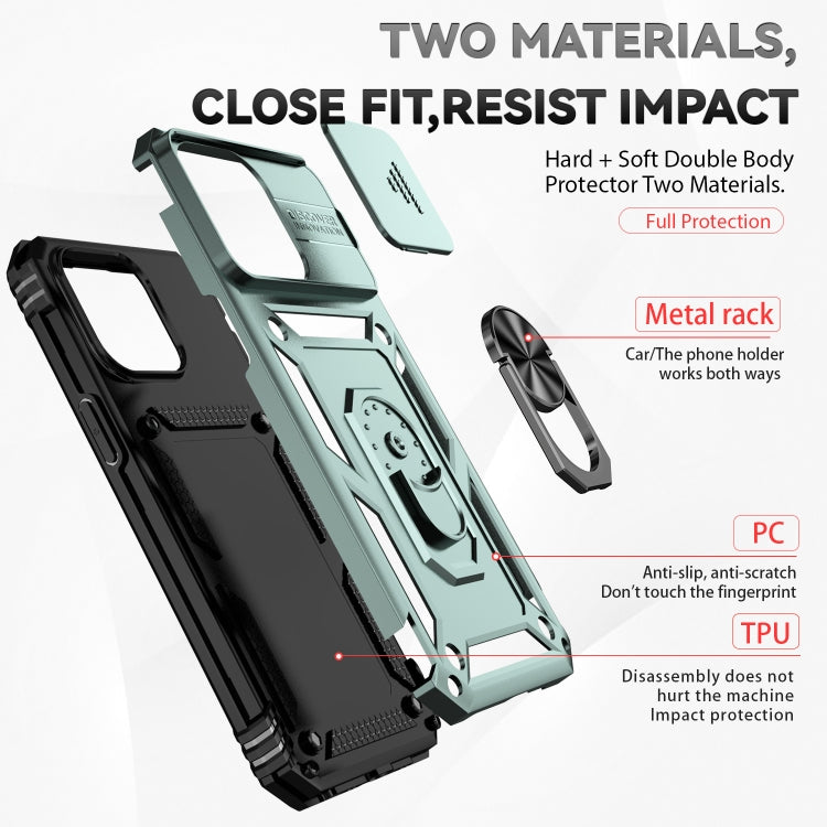 For iPhone 15 Pro Sliding Camshield Holder Phone Case(Dark Green)