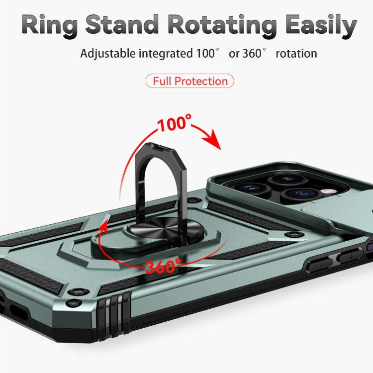 For iPhone 15 Pro Sliding Camshield Holder Phone Case(Dark Green)