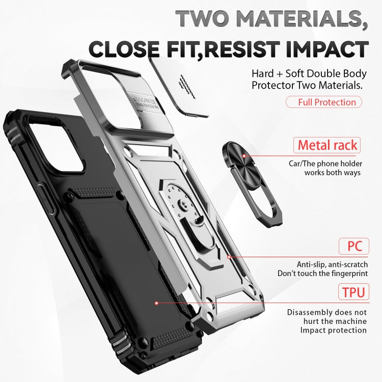 For iPhone 15 Pro Sliding Camshield Holder Phone Case(Silver)