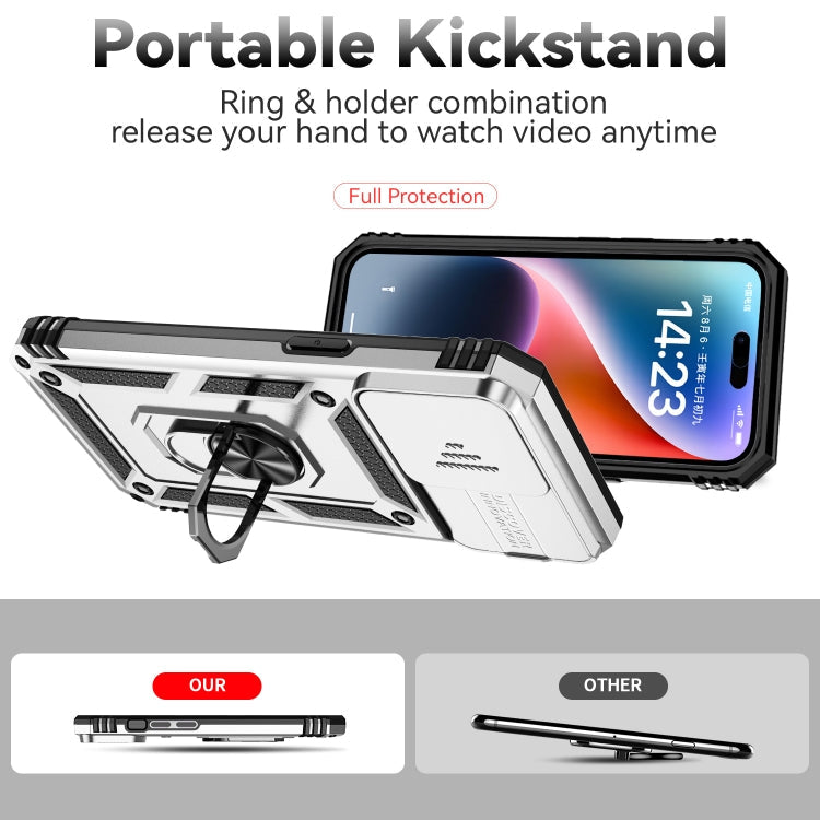 For iPhone 15 Pro Sliding Camshield Holder Phone Case(Silver)