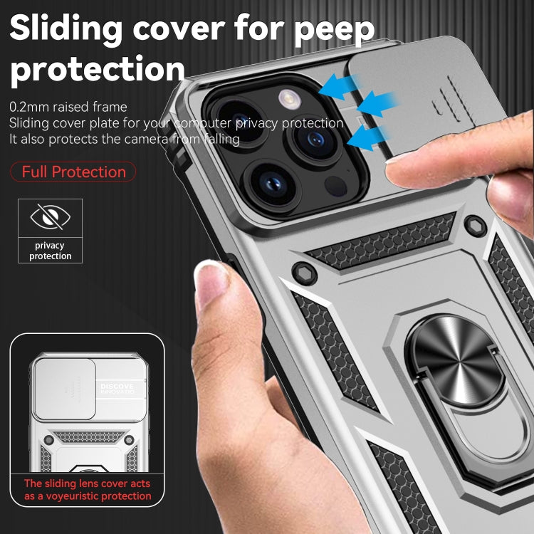 For iPhone 15 Pro Sliding Camshield Holder Phone Case(Silver)