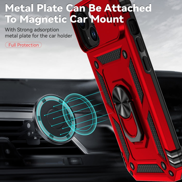 For iPhone 15 Plus Sliding Camshield Holder Phone Case(Red)