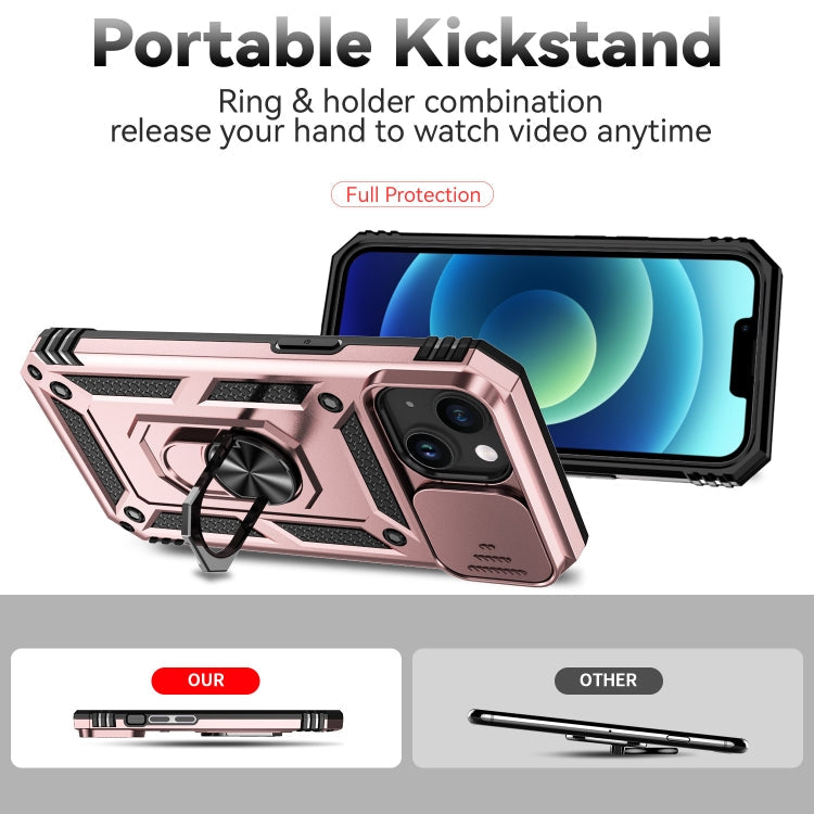 For iPhone 15 Sliding Camshield Holder Phone Case(Rose Gold)