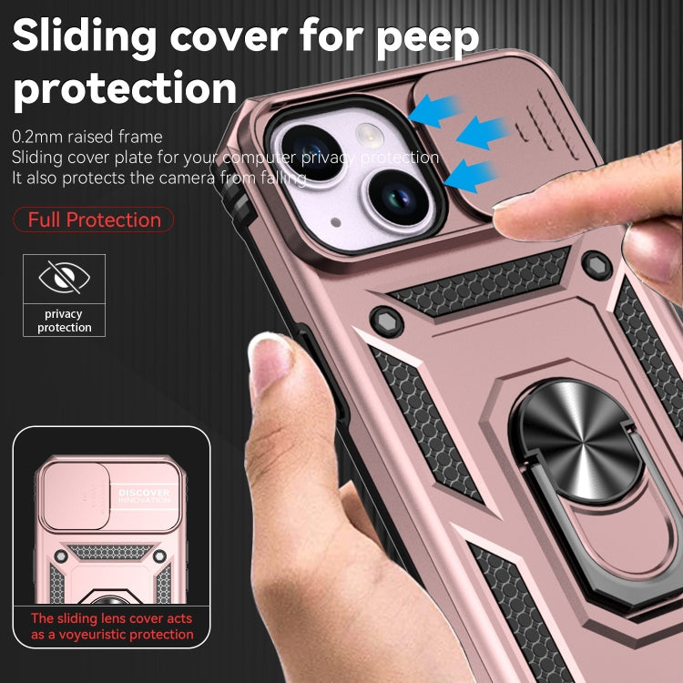 For iPhone 15 Sliding Camshield Holder Phone Case(Rose Gold)