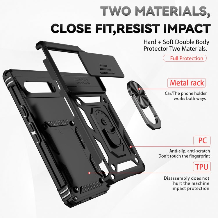For Google Pixel 7a Sliding Camshield Holder Phone Case(Black)
