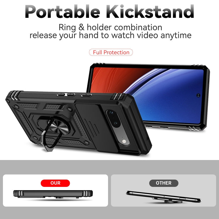 For Google Pixel 7a Sliding Camshield Holder Phone Case(Black)