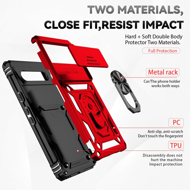 For Google Pixel 7a Sliding Camshield Holder Phone Case(Red)