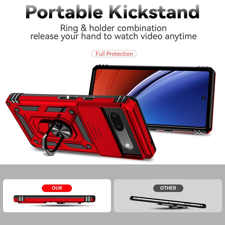 For Google Pixel 7a Sliding Camshield Holder Phone Case(Red)