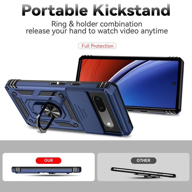 For Google Pixel 7a Sliding Camshield Holder Phone Case(Blue)