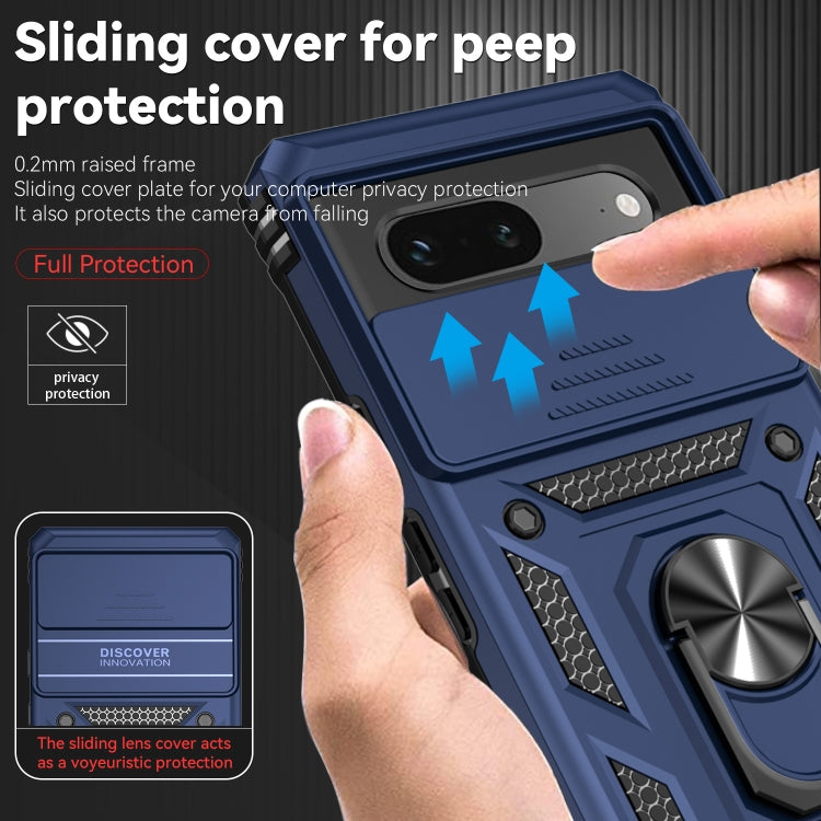For Google Pixel 7a Sliding Camshield Holder Phone Case(Blue)