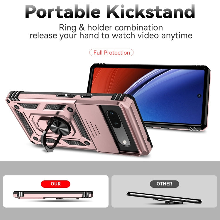 For Google Pixel 7a Sliding Camshield Holder Phone Case(Rose Gold)