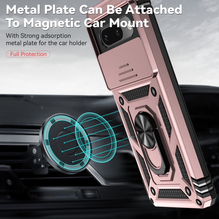 For Google Pixel 7a Sliding Camshield Holder Phone Case(Rose Gold)
