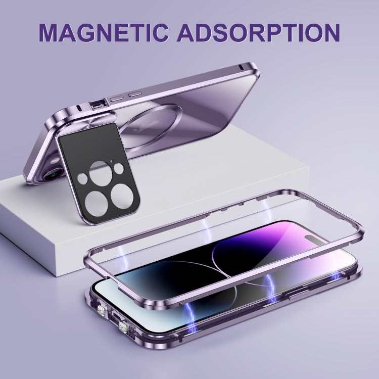 For iPhone 14 Pro Max Large Window Holder MagSafe Magnetic Metal Phone Case(Black)