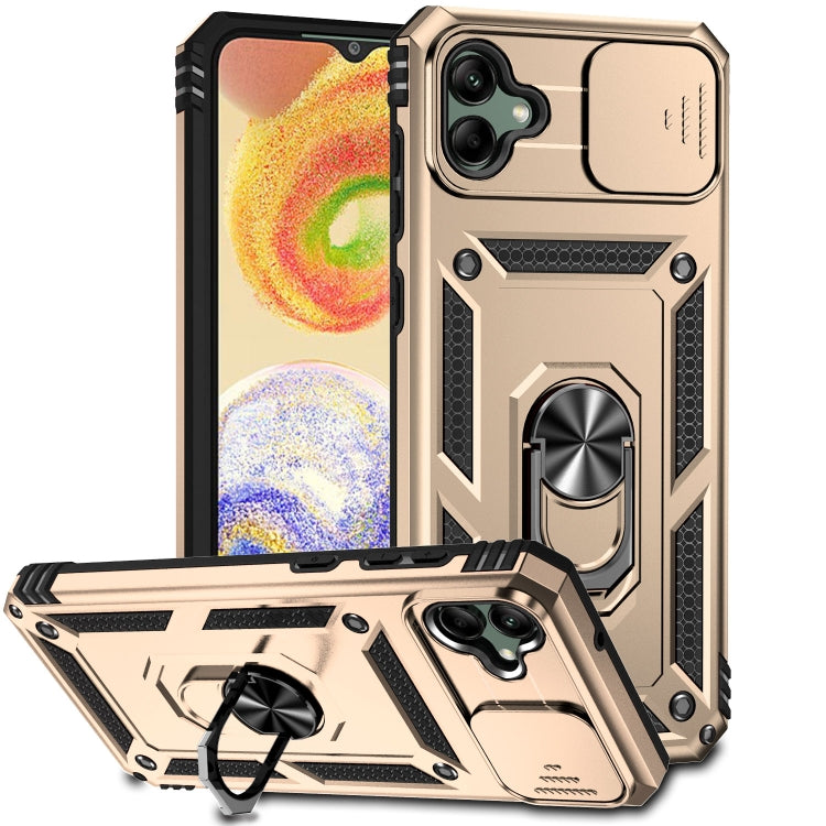 For Samsung Galaxy A04 Sliding Camshield Holder Phone Case(Gold)