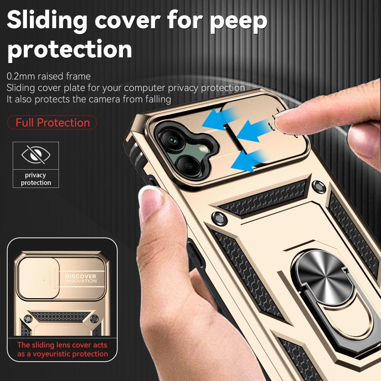 For Samsung Galaxy A04 Sliding Camshield Holder Phone Case(Gold)