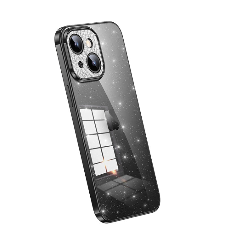 For iPhone 14 Plus SULADA Electroplated Transparent Glittery TPU Phone Case(Black)