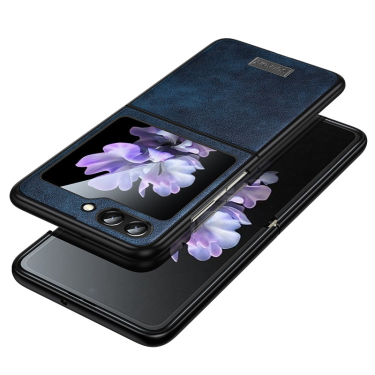 For Samsung Galaxy Z Flip5 SULADA Shockproof TPU  Handmade Leather Phone Case(Blue)