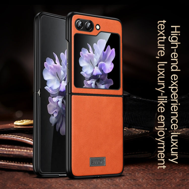For Samsung Galaxy Z Flip5 SULADA Shockproof TPU  Handmade Leather Phone Case(Blue)