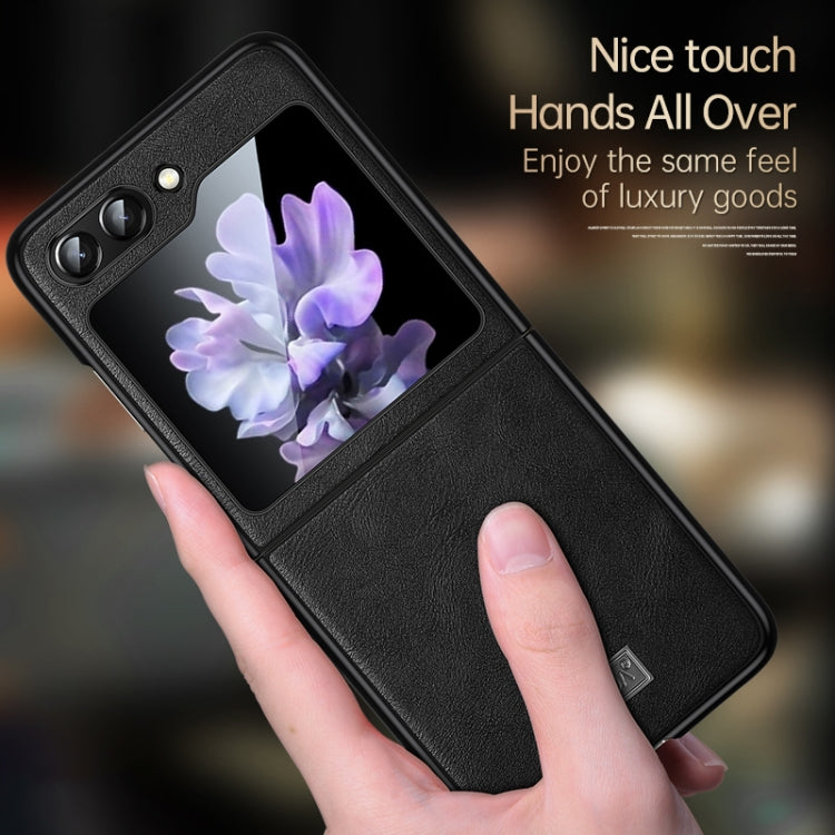 For Samsung Galaxy Z Flip5 SULADA Shockproof TPU  Handmade Leather Phone Case(Blue)