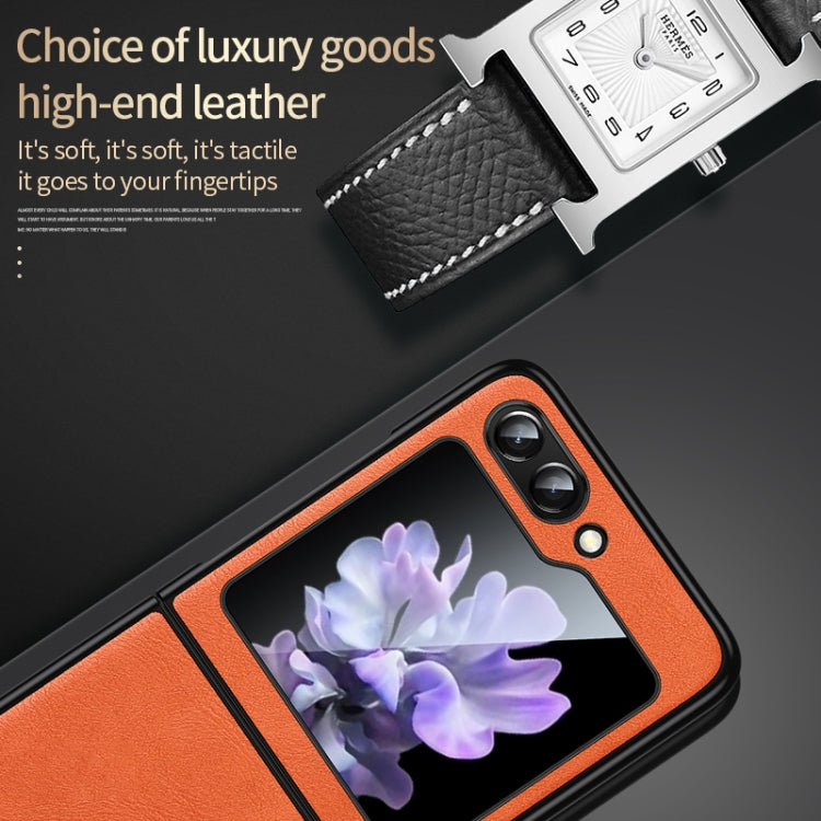 For Samsung Galaxy Z Flip5 SULADA Shockproof TPU  Handmade Leather Phone Case(Blue)