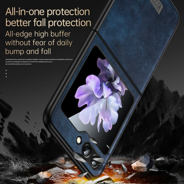 For Samsung Galaxy Z Flip5 SULADA Shockproof TPU  Handmade Leather Phone Case(Blue)