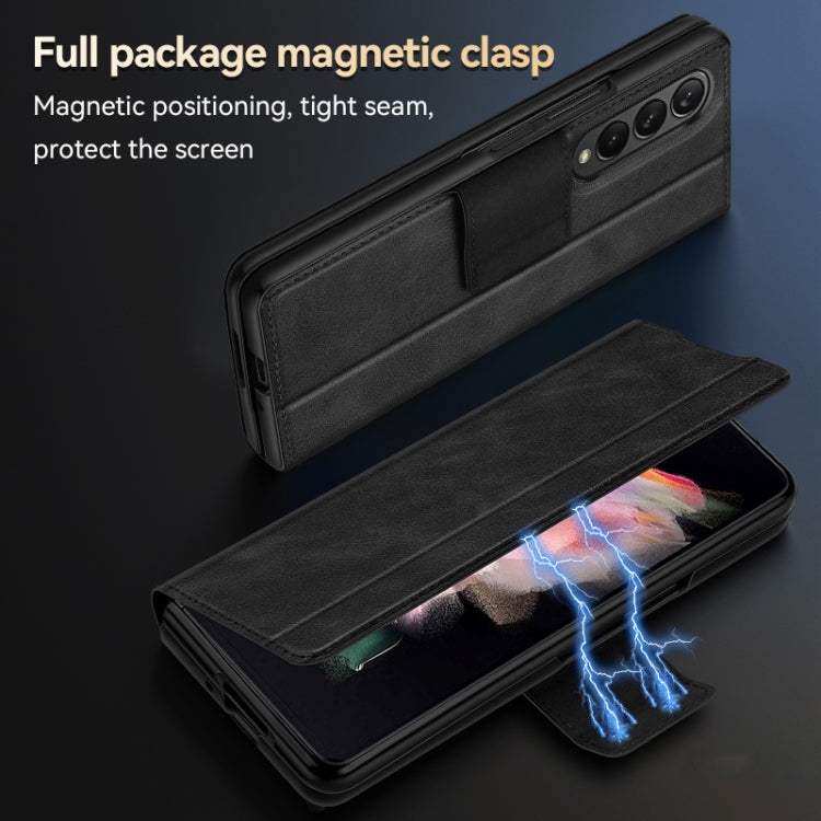 For Samsung Galaxy Z Fold4 / W23 SULADA All-inclusive Magnetic Snap Flip Leather Phone Case(Orange)