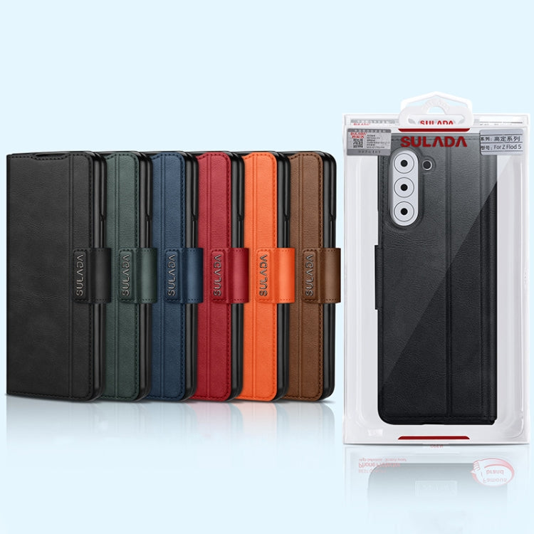 For Samsung Galaxy Z Fold4 / W23 SULADA All-inclusive Magnetic Snap Flip Leather Phone Case(Orange)