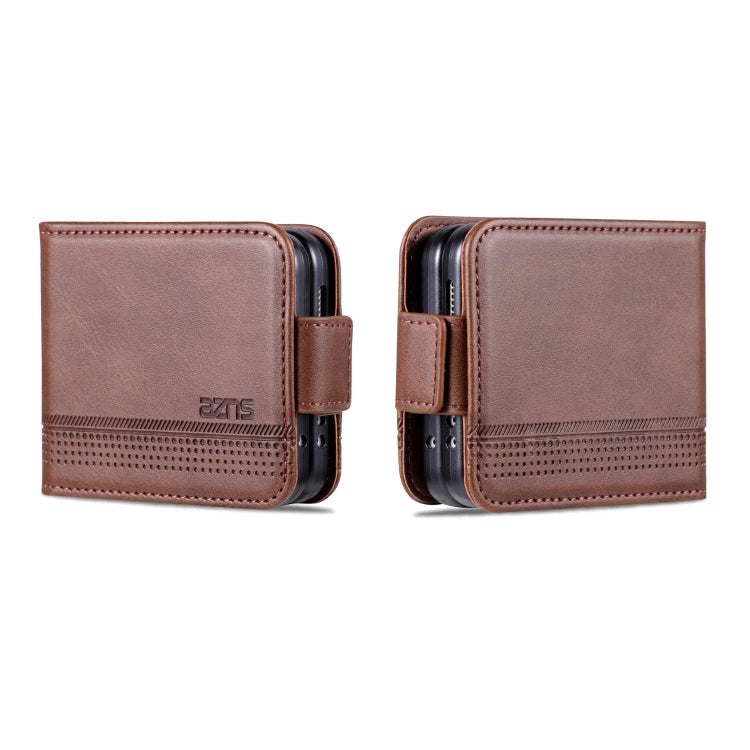 For Samsung Galaxy Z Flip5 5G AZNS Magnetic Calf Texture Flip Leather Phone Case(Dark Brown)