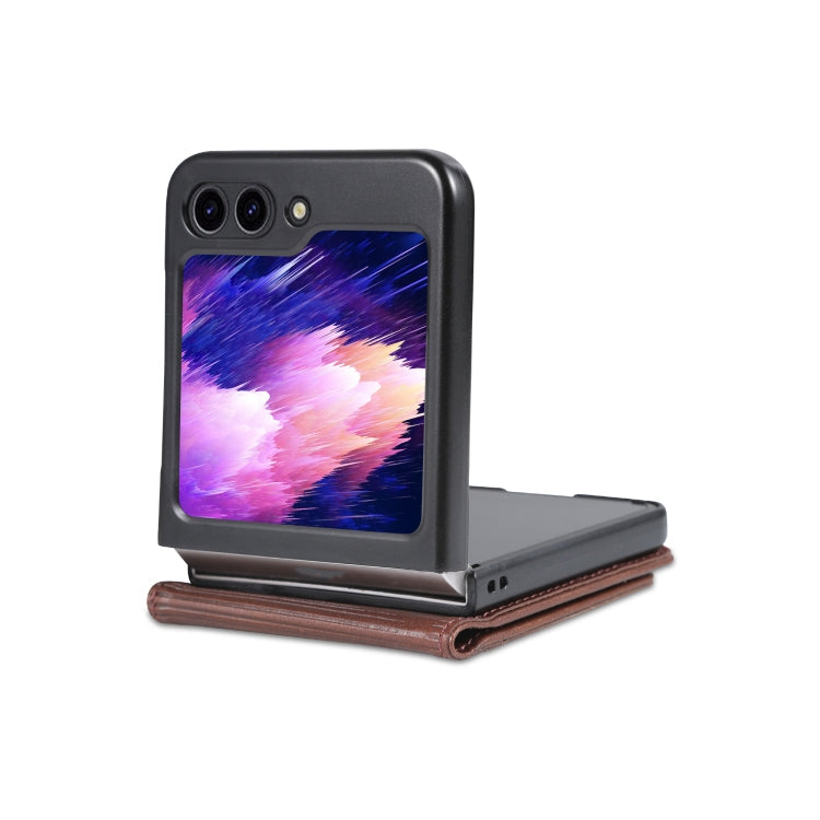 For Samsung Galaxy Z Flip5 5G AZNS Magnetic Calf Texture Flip Leather Phone Case(Dark Brown)