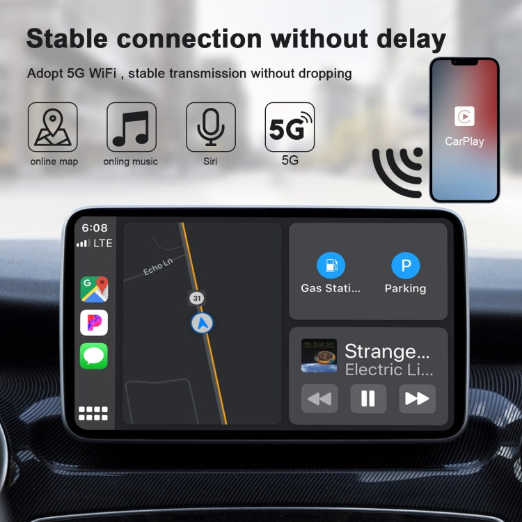 USB + USB-C / Type-C Wired to Wireless Carplay Adapter for iPhone(Black)