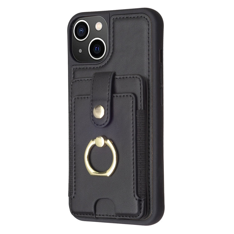 For iPhone 14 Plus BF27 Metal Ring Card Bag Holder Phone Case(Black)