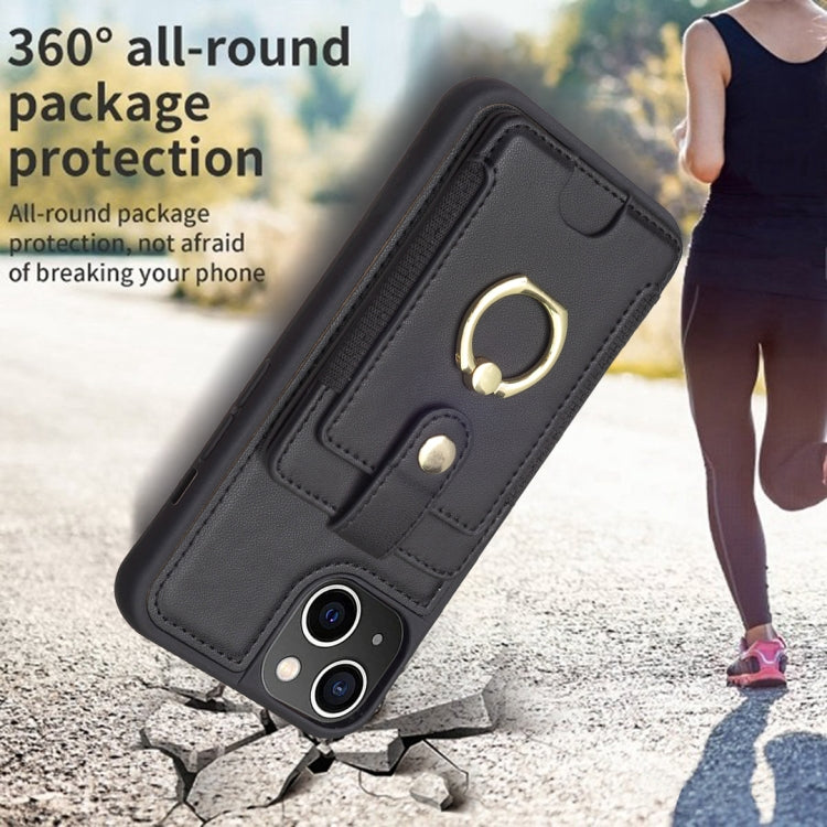 For iPhone 14 Plus BF27 Metal Ring Card Bag Holder Phone Case(Black)