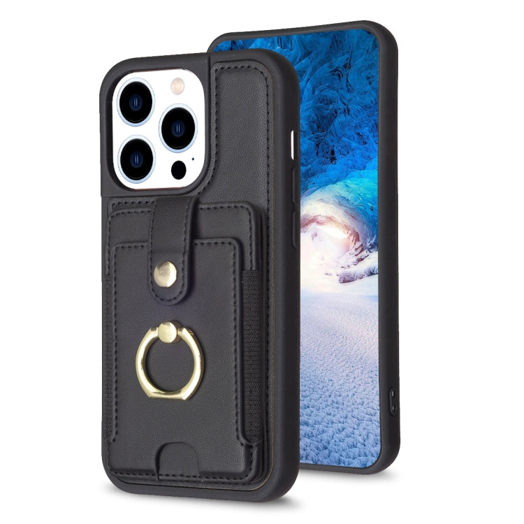 For iPhone 14 Pro Max BF27 Metal Ring Card Bag Holder Phone Case(Black)