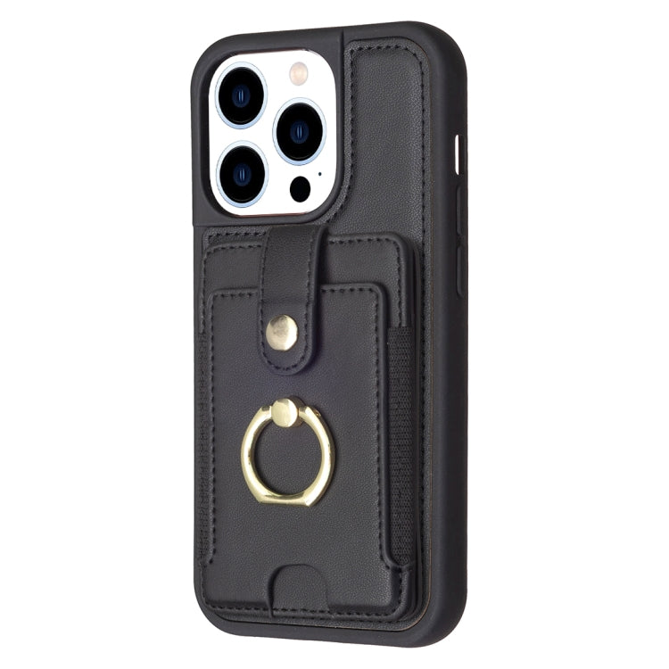 For iPhone 14 Pro Max BF27 Metal Ring Card Bag Holder Phone Case(Black)